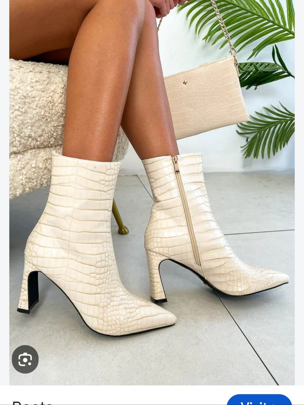 Billini Layori Ivory Crocodile-Embossed Mid-Calf High Heel Boots